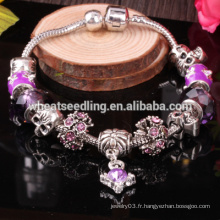 Bijoux en argent haute qualité en gros, bracelet en perles de verre murano bracelet de charme